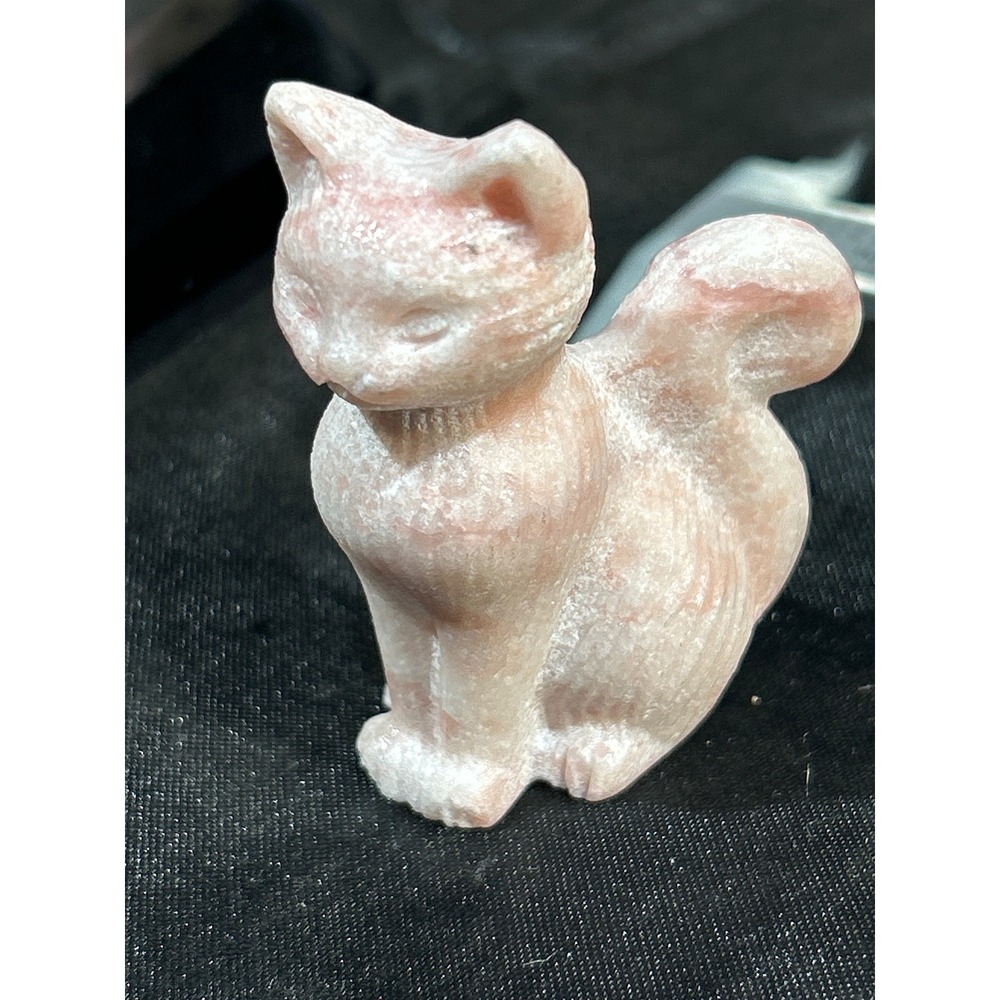 Pink Calcite Cat Figurine Hand Carved Crystal Sitting Feline Sculpture 60mm